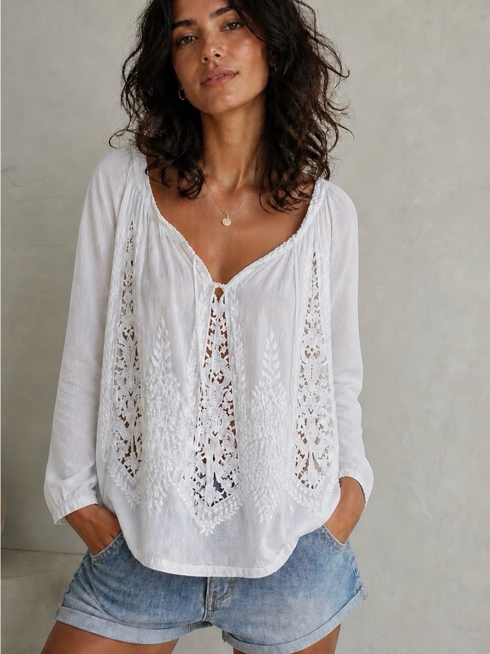 CAKE COUTURE Cotton Lace Blouse in Ivory Size S